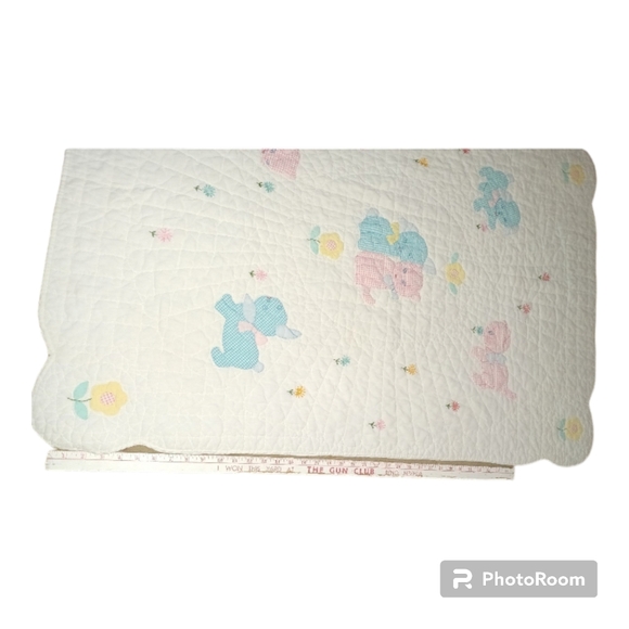 Vintage Handmade Hand Quilted Baby Quilt Dog Kitty Gingham - Picture 5 of 8